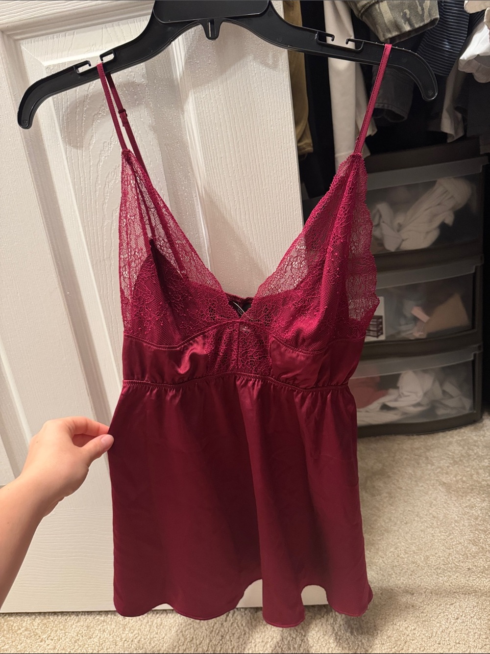 Victoria's Secret Burgundy Lace-Trim Chemise top